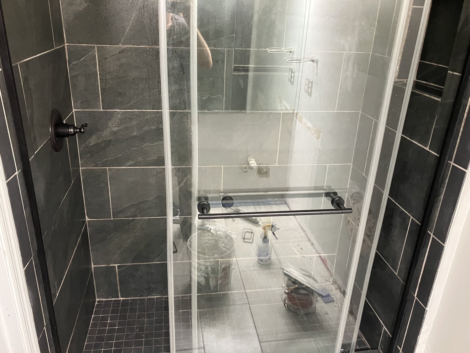 Another view of a custom bathroom in progress.