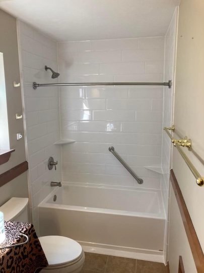 A second view of a prefab bathroom job.